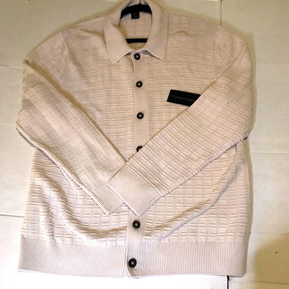 NWT Christian Lacroix Button Down Knit Sweater Beige Men Size L